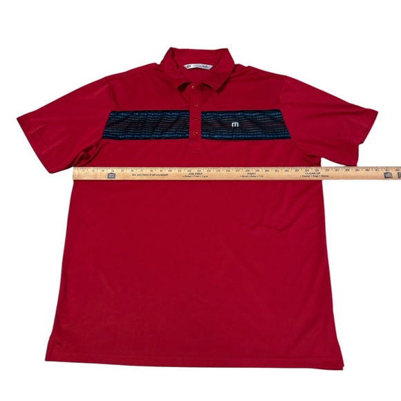 Travis Mathew Golf Polo Shirt Men’s 2XL Red Blue Gray Red Striped USA Theme - Picture 6 of 8